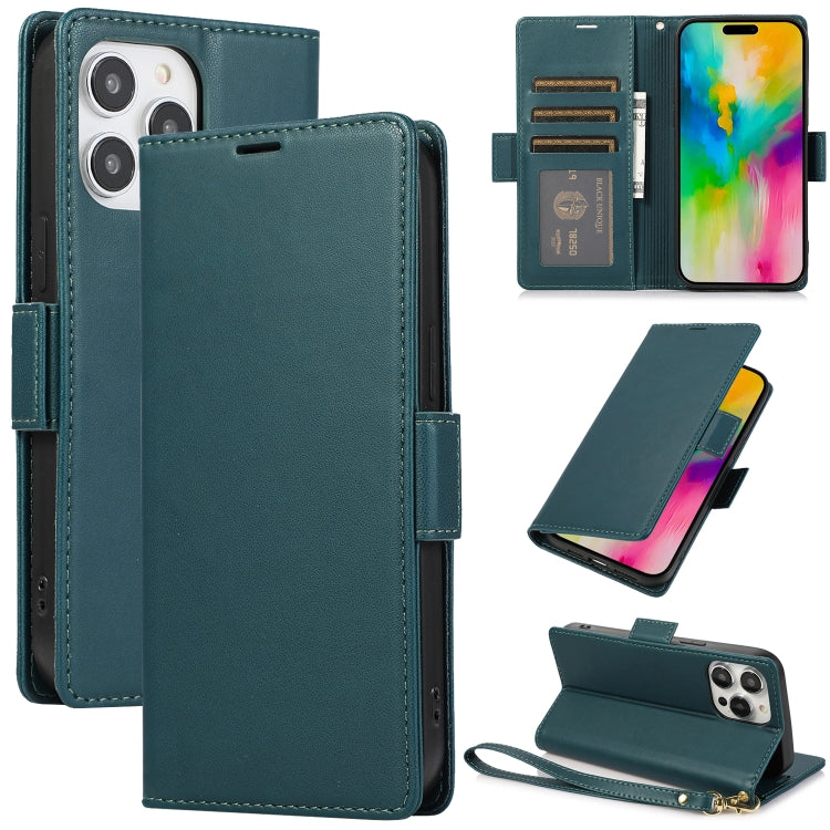 For iPhone 16 Pro Max Side Buckle RFID Anti-theft Leather Phone Case(Green) - iPhone 16 Pro Max Cases by buy2fix | Online Shopping UK | buy2fix