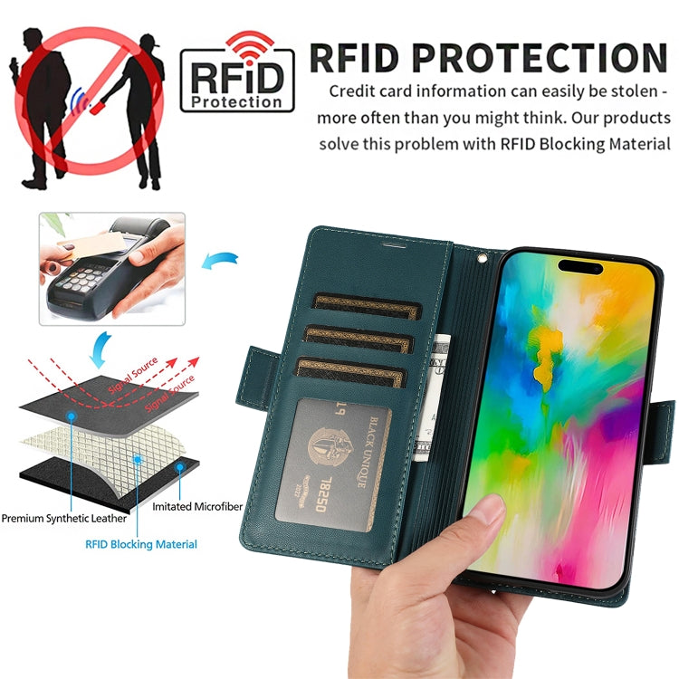 For iPhone 16 Pro Max Side Buckle RFID Anti-theft Leather Phone Case(Green) - iPhone 16 Pro Max Cases by buy2fix | Online Shopping UK | buy2fix