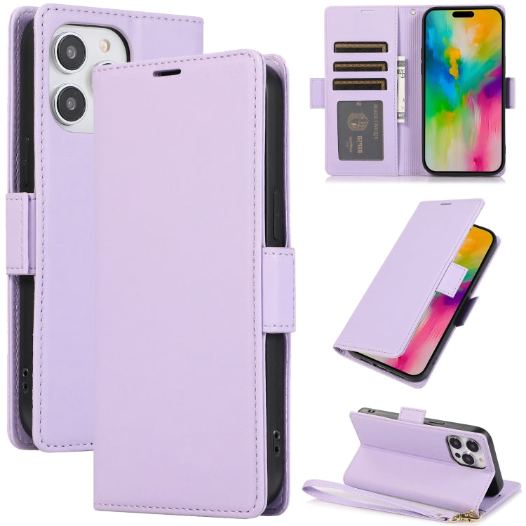 For iPhone 16 Pro Max Side Buckle RFID Anti-theft Leather Phone Case(Light Purple) - iPhone 16 Pro Max Cases by buy2fix | Online Shopping UK | buy2fix