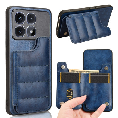 For Redmi K70 Ultra Cow Pattern Sewing Card Bag Phone Case(Blue) - Xiaomi Cases by buy2fix | Online Shopping UK | buy2fix