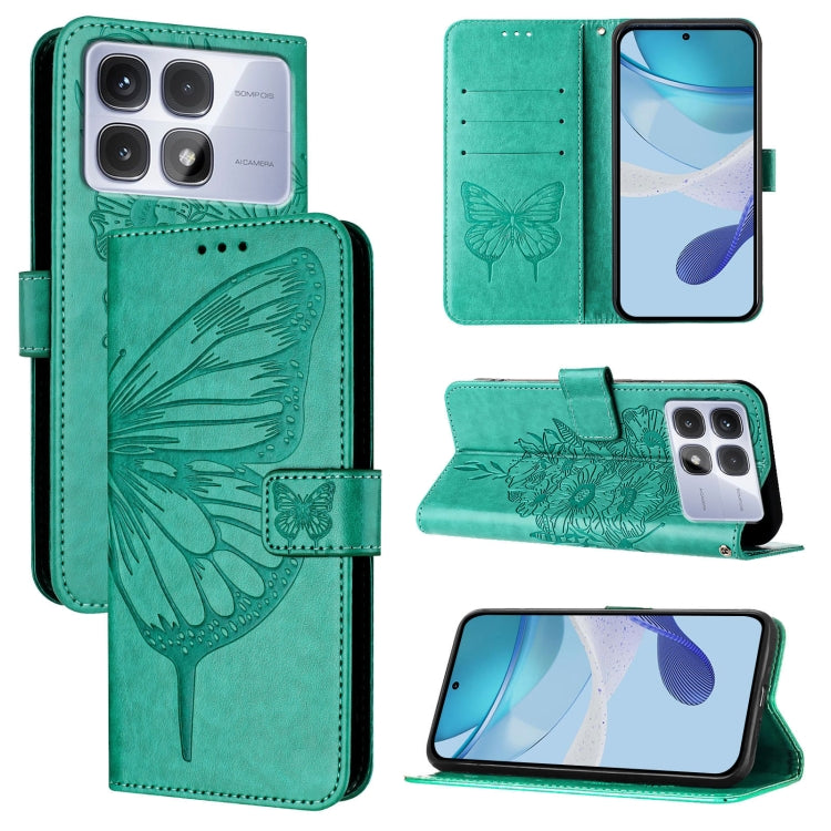 For Redmi K70 Ultra 5G Global Embossed Butterfly Leather Phone Case(Green) - Xiaomi Cases by buy2fix | Online Shopping UK | buy2fix