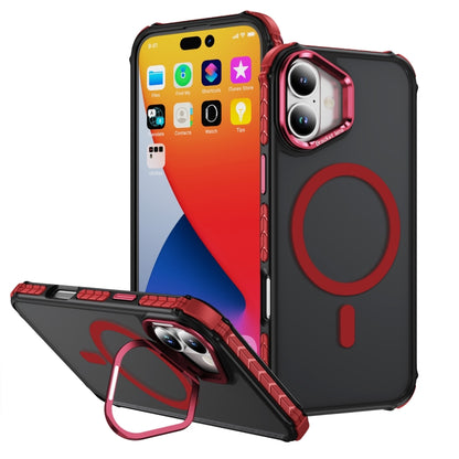 For iPhone 16 Rainbow Series Skin Feel MagSafe Lens Holder Phone Case(Red) - iPhone 16 Cases by buy2fix | Online Shopping UK | buy2fix