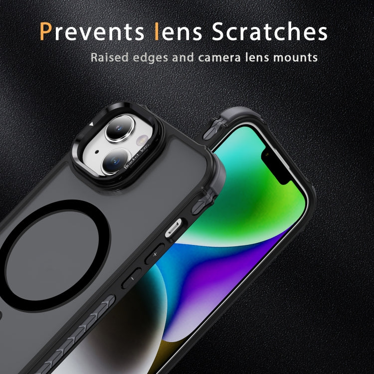 For iPhone 15 Plus Rainbow Series Skin Feel MagSafe Lens Holder Phone Case(Black) - iPhone 15 Plus Cases by buy2fix | Online Shopping UK | buy2fix