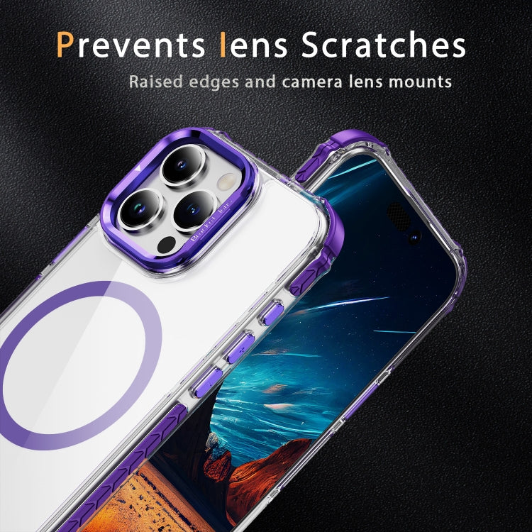 For iPhone 16 Pro Max Rainbow Series Transparent MagSafe Lens Holder Phone Case(Purple) - iPhone 16 Pro Max Cases by buy2fix | Online Shopping UK | buy2fix