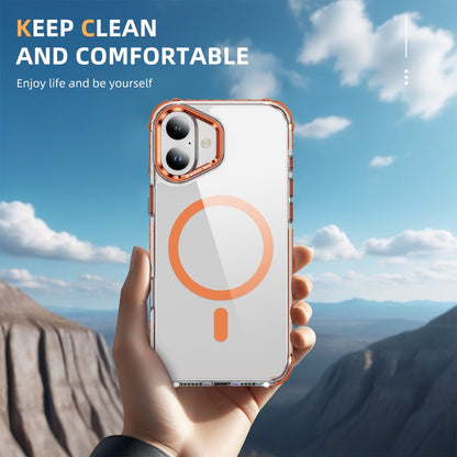 For iPhone 16 Rainbow Series Transparent MagSafe Lens Holder Phone Case(Orange) - iPhone 16 Cases by buy2fix | Online Shopping UK | buy2fix