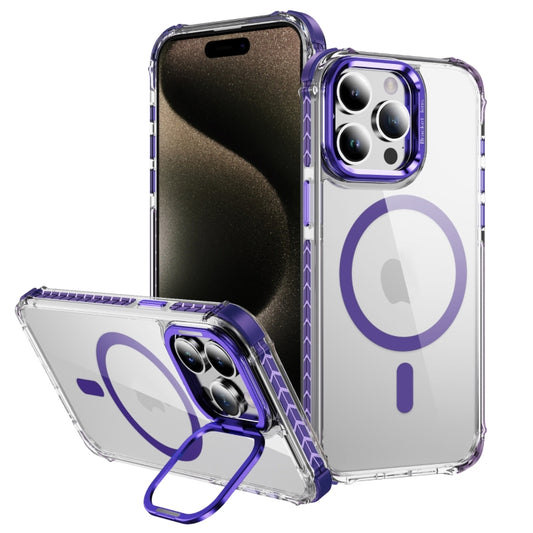 For iPhone 15 Pro Rainbow Series Transparent MagSafe Lens Holder Phone Case(Purple) - iPhone 15 Pro Cases by buy2fix | Online Shopping UK | buy2fix