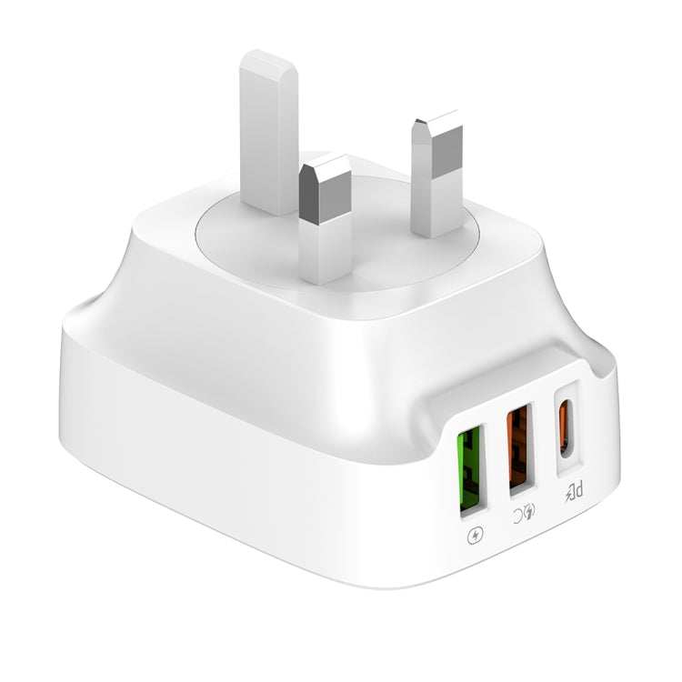 LDNIO Q334 32W Type-C + Dual USB Port Charger with 1m USB-C / Type-C to 8 Pin Data Cable, Plug Type:UK Plug(White) - USB Charger by LDNIO | Online Shopping UK | buy2fix