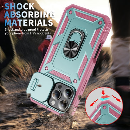 For iPhone 16 Pro Max Sliding Camshield TPU + PC Phone Case with Holder(Green+Pink) - iPhone 16 Pro Max Cases by buy2fix | Online Shopping UK | buy2fix