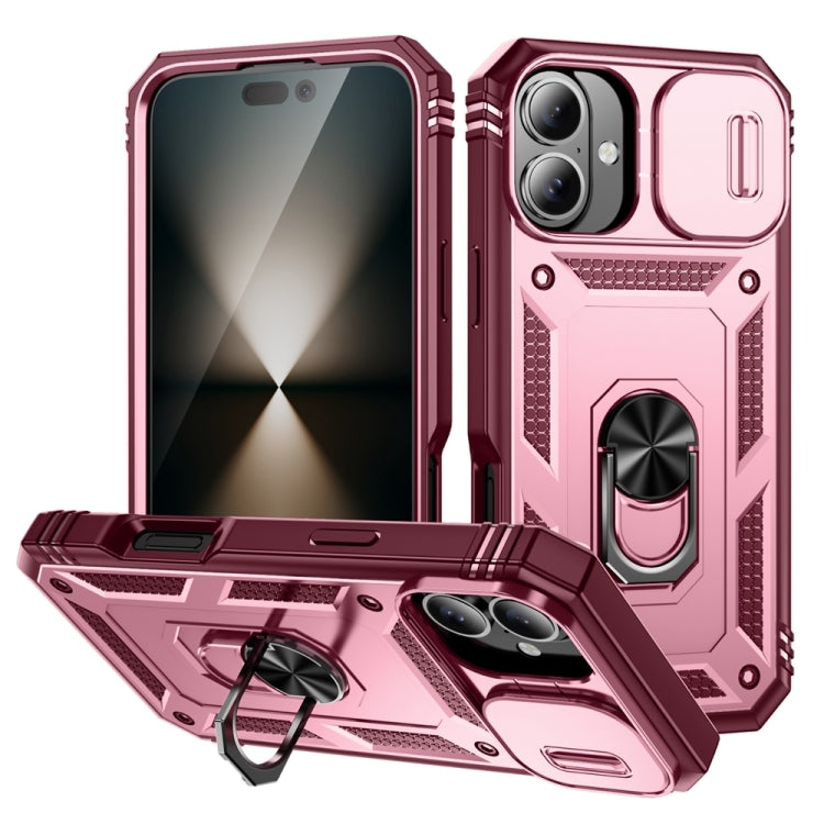 For iPhone 16 Plus Sliding Camshield TPU + PC Phone Case with Holder(Pink+Rose Red) - iPhone 16 Plus Cases by buy2fix | Online Shopping UK | buy2fix