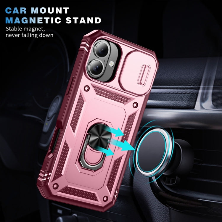 For iPhone 16 Plus Sliding Camshield TPU + PC Phone Case with Holder(Pink+Rose Red) - iPhone 16 Plus Cases by buy2fix | Online Shopping UK | buy2fix