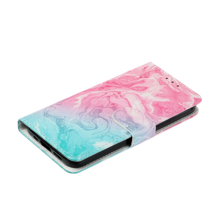 For iPhone 16 Plus Colored Drawing Marble Pattern Leather Phone Case(Pink Green Marble) - iPhone 16 Plus Cases by buy2fix | Online Shopping UK | buy2fix