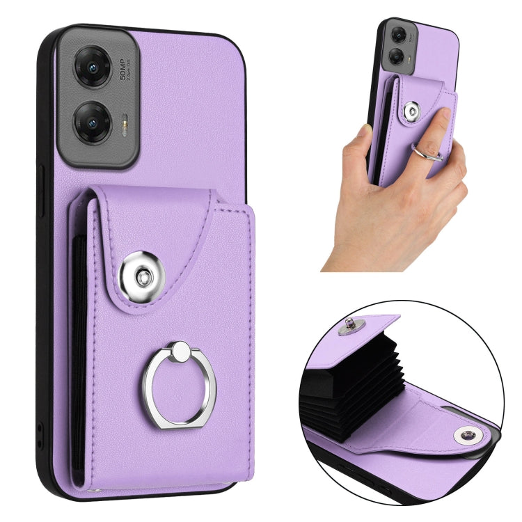 For Motorola Moto G Stylus 5G 2024 Organ Card Bag Ring Holder Phone Case(Purple) - Motorola Cases by buy2fix | Online Shopping UK | buy2fix