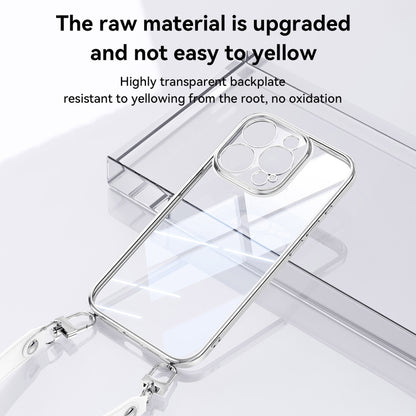 For iPhone 15 Pro Max SULADA  Electroplated Clear TPU Soft Frame Phone Case with Wrist Strap(Silver) - iPhone 15 Pro Max Tempered Glass by SULADA | Online Shopping UK | buy2fix