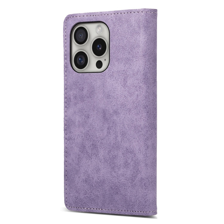 For iPhone 16 Pro Business Solid Color Magnetic RFID Leather Phone Case(Purple) - iPhone 16 Pro Cases by buy2fix | Online Shopping UK | buy2fix