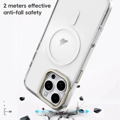 For iPhone 16 Mirror Crystal Clear Lens Holder MagSafe Magnetic Phone Case(Transparent Titanium Blue) - iPhone 16 Cases by buy2fix | Online Shopping UK | buy2fix