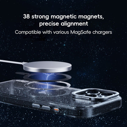 For iPhone 16 Pro Glitter Powder Lens Holder MagSafe Magnetic Phone Case(Transparent) - iPhone 16 Pro Cases by buy2fix | Online Shopping UK | buy2fix