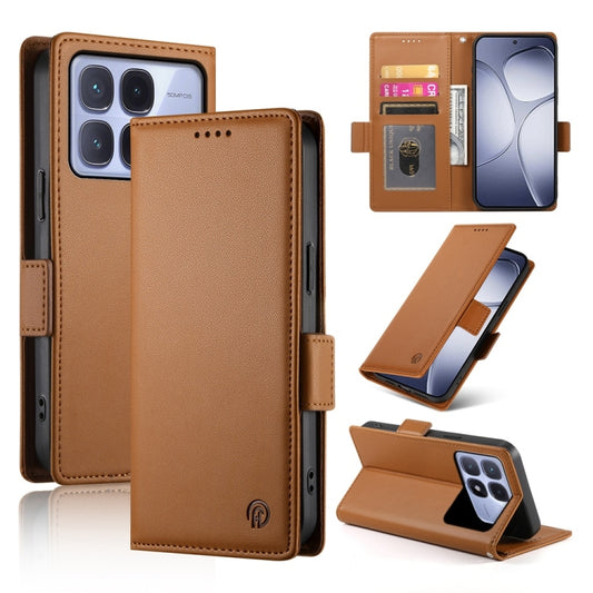 For Redmi K70 Ultra Side Buckle Magnetic Frosted Leather Phone Case(Brown) - Xiaomi Cases by buy2fix | Online Shopping UK | buy2fix