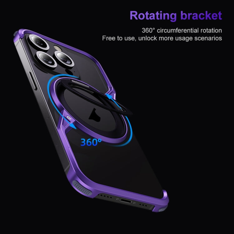 For iPhone 14 Pro Frameless Rotation Holder Magsafe Metal Phone Case(Dark Purple) - iPhone 14 Pro Cases by buy2fix | Online Shopping UK | buy2fix