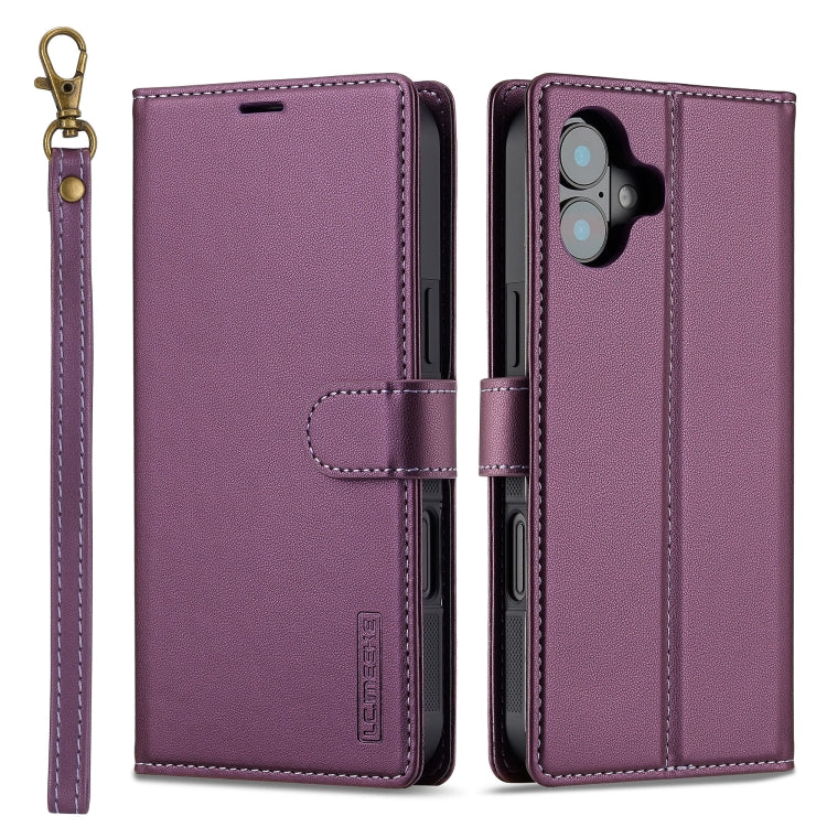 For iPhone 16 Plus LC.IMEEKE L2 Series Detachable Magsafe PU Phone Case with Lanyard(Purple) - iPhone 16 Plus Cases by LC.IMEEKE | Online Shopping UK | buy2fix