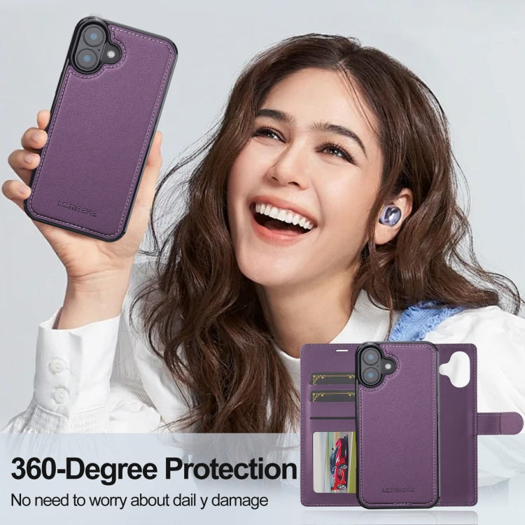 For iPhone 16 Plus LC.IMEEKE L2 Series Detachable Magsafe PU Phone Case with Lanyard(Purple) - iPhone 16 Plus Cases by LC.IMEEKE | Online Shopping UK | buy2fix