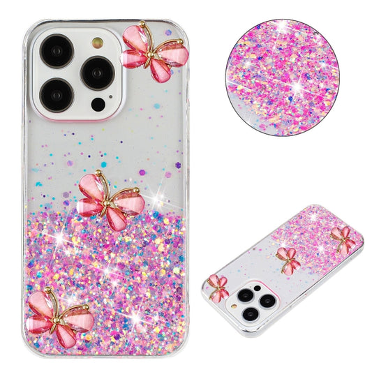 For iPhone 16 Pro Luminous Starry Sky Glitter Butterfly TPU Phone Case(Pink) - iPhone 16 Pro Cases by buy2fix | Online Shopping UK | buy2fix