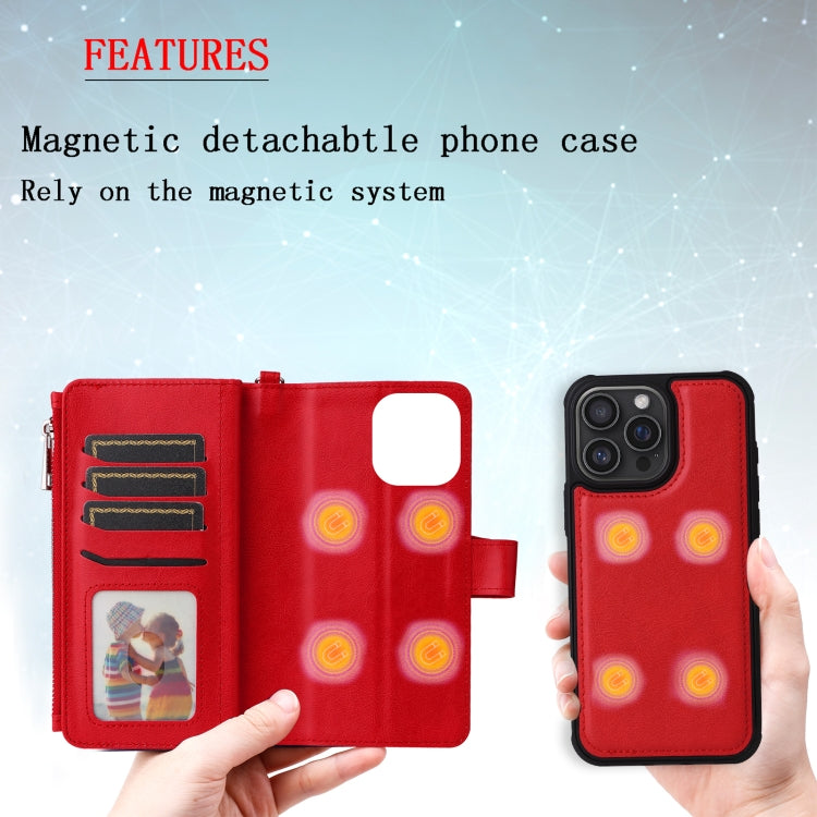 For iPhone 16 Pro Max Solid Color 2 in 1 Zipper Shockproof Phone Case(Red) - iPhone 16 Pro Max Cases by buy2fix | Online Shopping UK | buy2fix