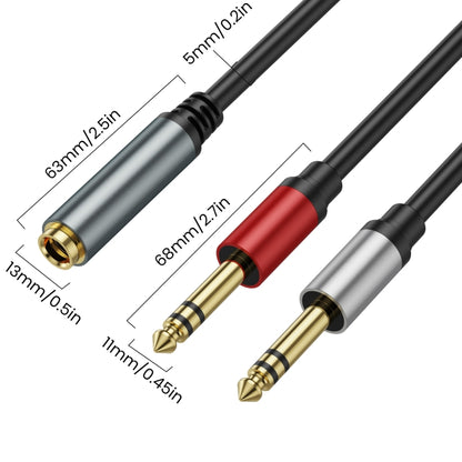 0.3m Gold Plated 6.35mm Female to 2 x 6.35mm Male Stereo Audio Adapter Y Splitter Cable(Black) - Video & Audio Cable by buy2fix | Online Shopping UK | buy2fix