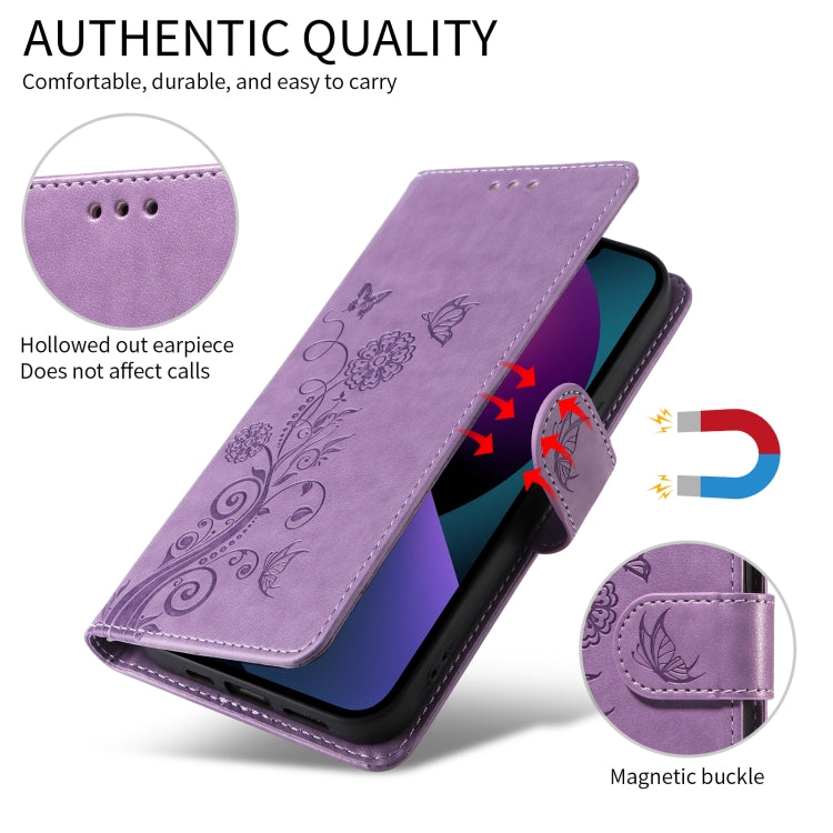 For iPhone SE 2024 Embossed Butterfly Flowers Leather Phone Case(Purple) - iPhone 13 Cases by buy2fix | Online Shopping UK | buy2fix