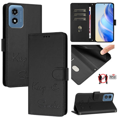 For Motorola Moto G Play 5G 2024 Global Smile Embossing RFID Leather Phone Case(Black) - Motorola Cases by buy2fix | Online Shopping UK | buy2fix