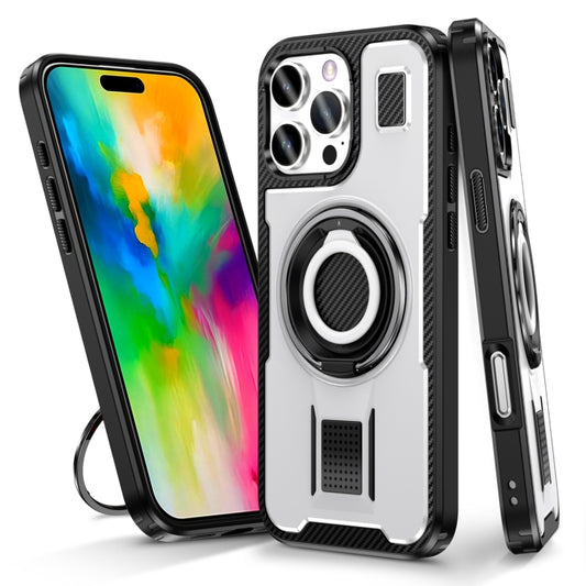 For iPhone 16 Pro Max Ring Holder Carbon Fiber PC Hybrid TPU Phone Case(White) - iPhone 16 Pro Max Cases by buy2fix | Online Shopping UK | buy2fix