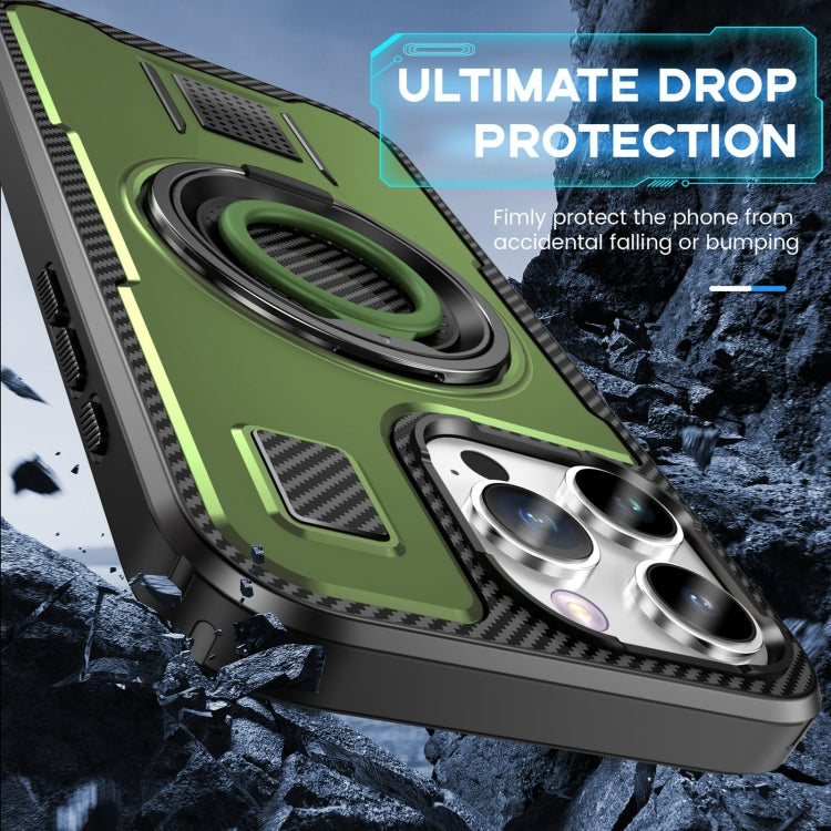 For iPhone 16 Pro Max Ring Holder Carbon Fiber PC Hybrid TPU Phone Case(Army Green) - iPhone 16 Pro Max Cases by buy2fix | Online Shopping UK | buy2fix