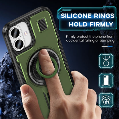 For iPhone 16 Plus Ring Holder Carbon Fiber PC Hybrid TPU Phone Case(Army Green) - iPhone 16 Plus Cases by buy2fix | Online Shopping UK | buy2fix