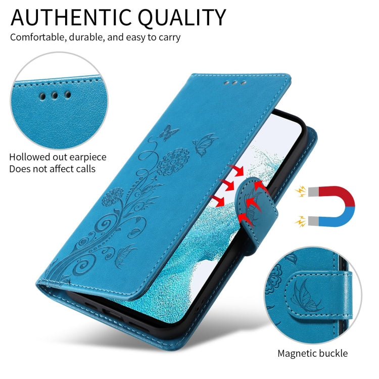 For OnePlus 12 Embossed Butterfly Flowers Leather Phone Case(Blue) - OnePlus Cases by buy2fix | Online Shopping UK | buy2fix