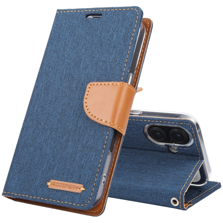 For iPhone 16 Plus GOOSPERY CANVAS DIARY Fabric Texture Flip Leather Phone Case(Navy Blue) - iPhone 16 Plus Cases by GOOSPERY | Online Shopping UK | buy2fix