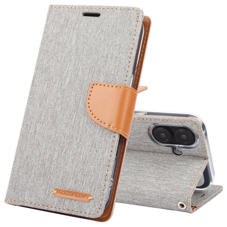 For iPhone 16 GOOSPERY CANVAS DIARY Fabric Texture Flip Leather Phone Case(Grey) - iPhone 16 Cases by GOOSPERY | Online Shopping UK | buy2fix