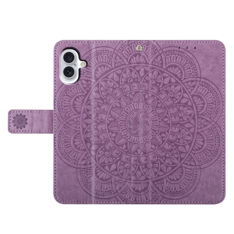 For iPhone 16 Plus Flower Embossed Leather Phone Case(Purple) - iPhone 16 Plus Cases by buy2fix | Online Shopping UK | buy2fix