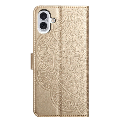 For iPhone 16 Flower Embossed Leather Phone Case(Gold) - iPhone 16 Cases by buy2fix | Online Shopping UK | buy2fix