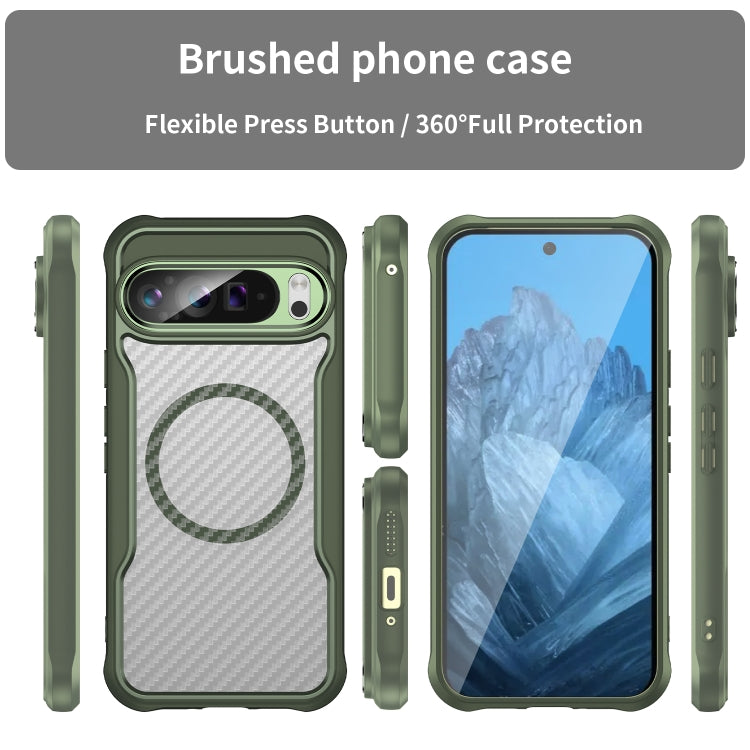 For Google Pixel 9 Pro XL Carbon Fiber Texture MagSafe Translucent Phone Case(Green) - Google Cases by buy2fix | Online Shopping UK | buy2fix