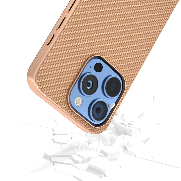 For iPhone 16 Pro Nano Electroplating Carbon Fiber Texture Phone Case(Gold) - iPhone 16 Pro Cases by buy2fix | Online Shopping UK | buy2fix