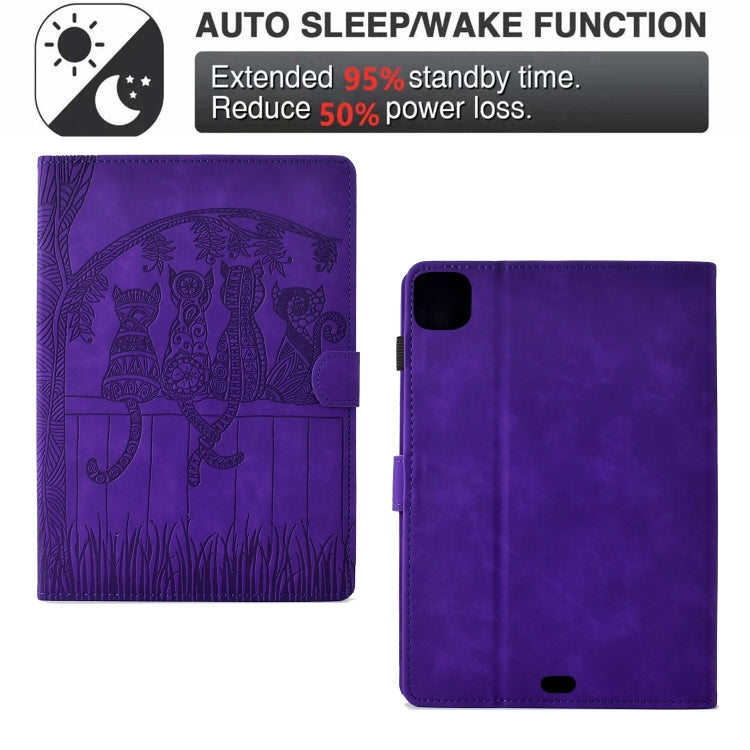 For iPad Air 11 2024 / Pro 11 2022 Cats Embossed Leather Smart Tablet Case(Purple) - iPad Air 11 2024 Cases by buy2fix | Online Shopping UK | buy2fix