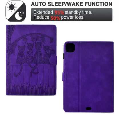 For iPad Air 11 2024 / Pro 11 2022 Cats Embossed Leather Smart Tablet Case(Purple) - iPad Air 11 2024 Cases by buy2fix | Online Shopping UK | buy2fix