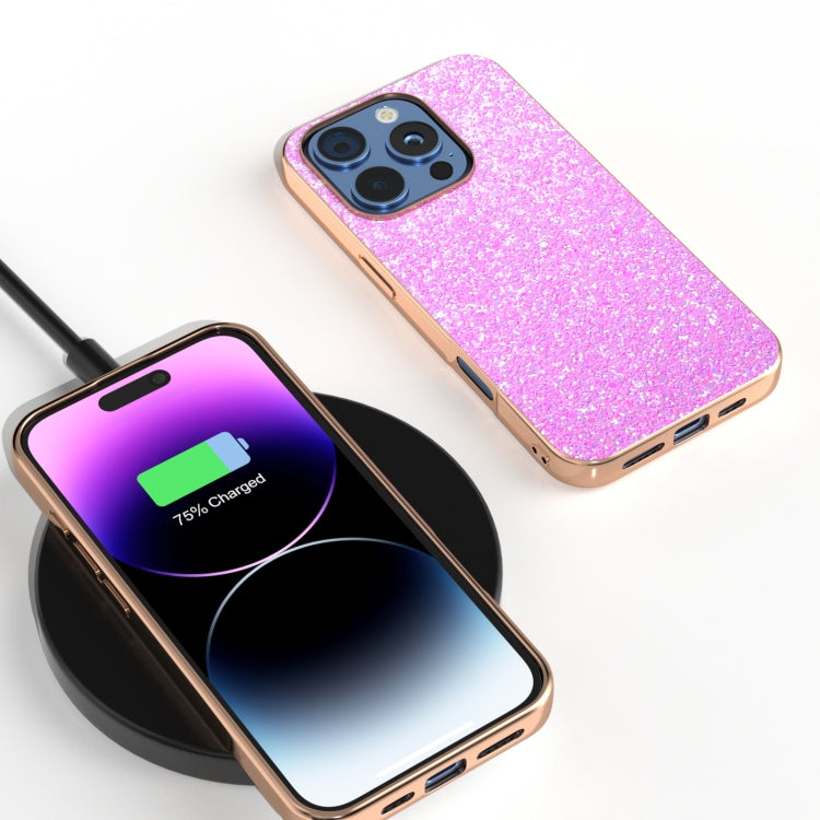 For iPhone 16 Pro Electroplating Frame Colorful Glitter Phone Case(Dark Pink) - iPhone 16 Pro Cases by buy2fix | Online Shopping UK | buy2fix