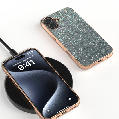 For iPhone 16 Plus Electroplating Frame Colorful Glitter Phone Case(Black Green) - iPhone 16 Plus Cases by buy2fix | Online Shopping UK | buy2fix