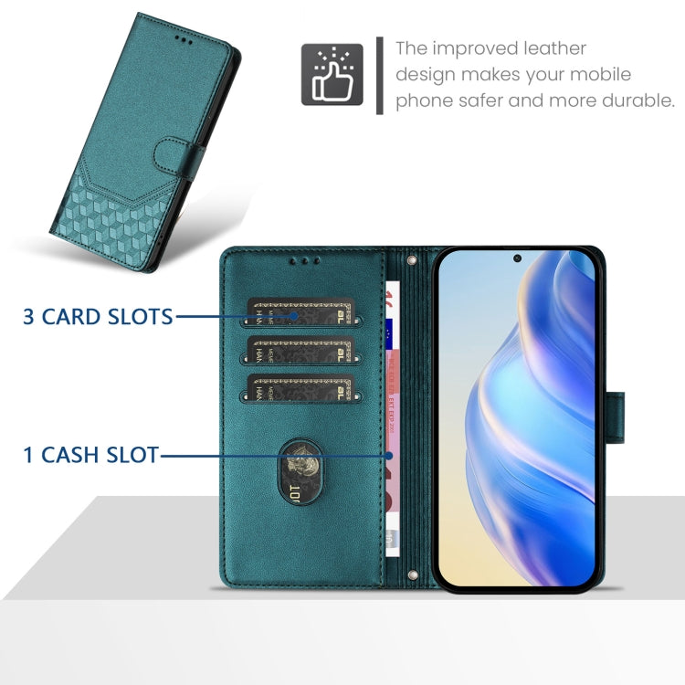 For Sony Xperia 10 VI 2024 Honeycomb Embossing RFID Leather Phone Case(Peacock Green) - Sony Cases by buy2fix | Online Shopping UK | buy2fix