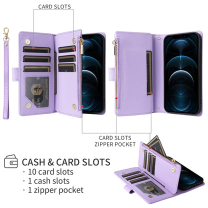 For iPhone 16 Plus Crossbody Zipper Wallet Rhombus Leather Phone Case(Purple) - iPhone 16 Plus Cases by buy2fix | Online Shopping UK | buy2fix