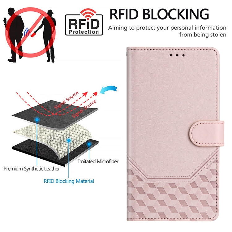 For OnePlus 12 5G Global Honeycomb Embossing RFID Leather Phone Case(Pink) - OnePlus Cases by buy2fix | Online Shopping UK | buy2fix