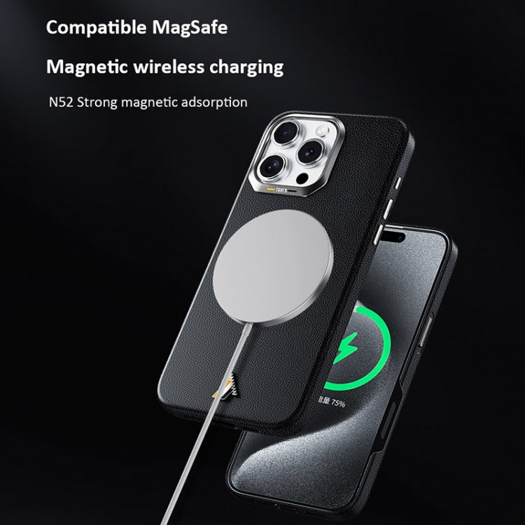 For iPhone 16 TGVIS VIDA Series MagSafe Magnetic PU Leather Phone Case(Silver Plaid) - iPhone 16 Cases by TGVIS | Online Shopping UK | buy2fix