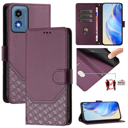 For Motorola Moto G Play 5G 2024 Oversea Honeycomb Embossing RFID Leather Phone Case(Violet) - Motorola Cases by buy2fix | Online Shopping UK | buy2fix