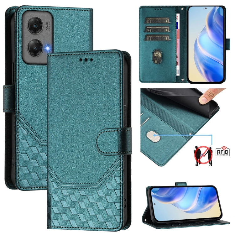 For Motorola Moto G Stylus 5G 2024 Honeycomb Embossing RFID Leather Phone Case(Peacock Green) - Motorola Cases by buy2fix | Online Shopping UK | buy2fix