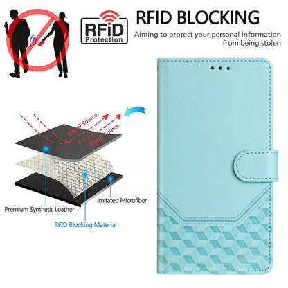 For Motorola Edge 5G 2024 Honeycomb Embossing RFID Leather Phone Case(Mint Green) - Motorola Cases by buy2fix | Online Shopping UK | buy2fix